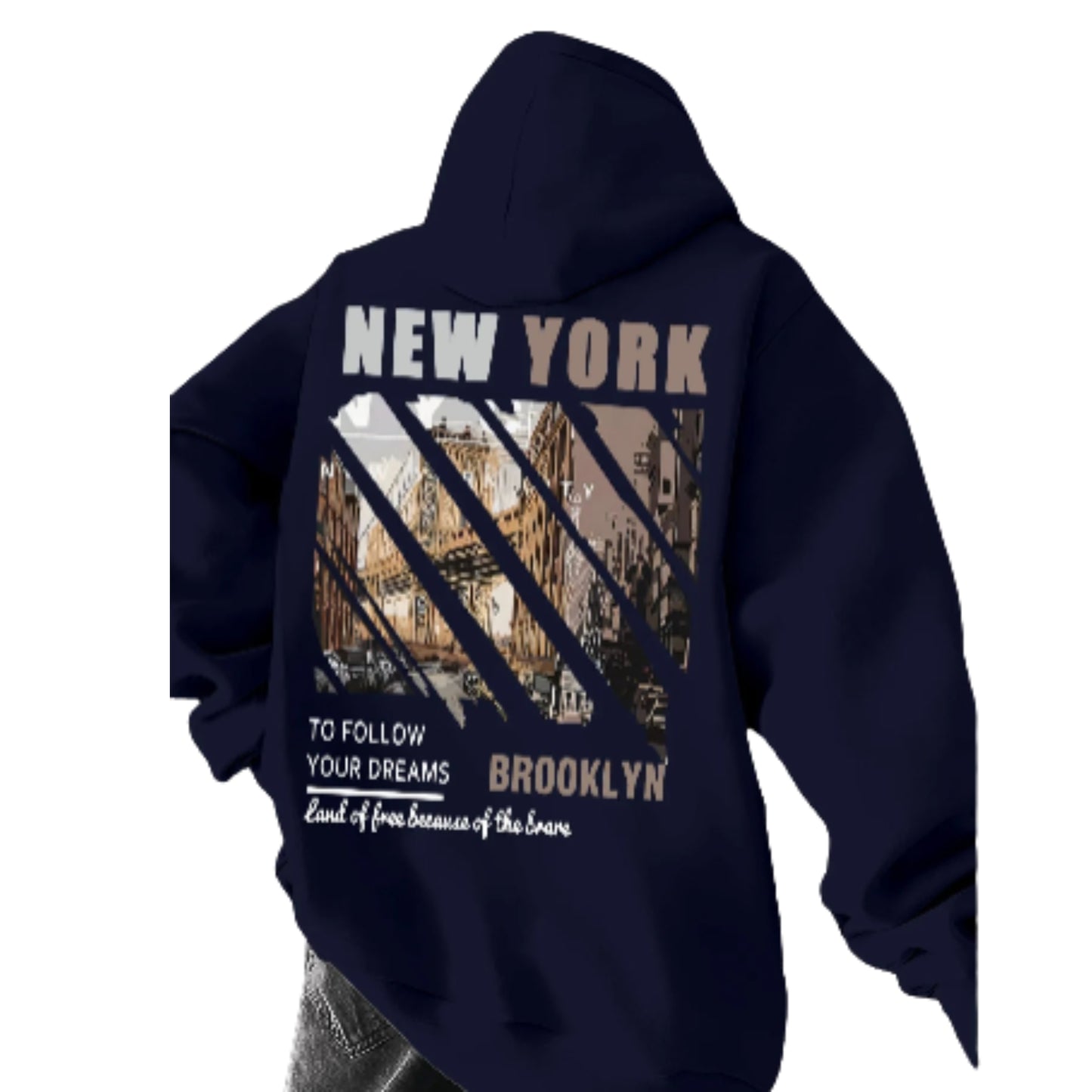 Heavyweight Cityscape Graphic Hoodie with Oversized Streetwear Fit and Back Print