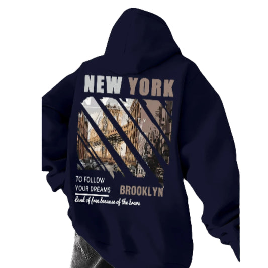 Heavyweight Cityscape Graphic Hoodie with Oversized Streetwear Fit and Back Print