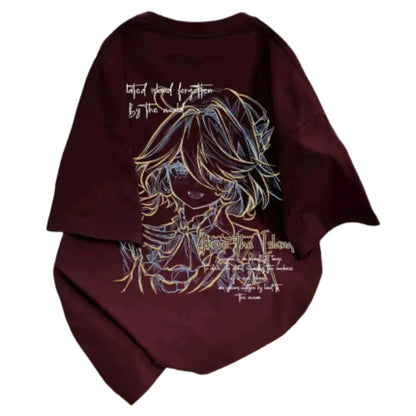 Neon Sketch Anime Graphic Oversized Vintage Cotton T-Shirt