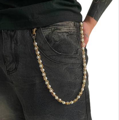 Alternative Pearl Accent Wallet Chain for Grunge, Punk and Y2K Streetwear