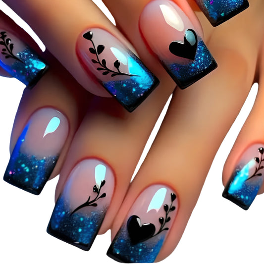 Butterfly Silhouette Press On Nails with Gothic Fantasy Gradient Artwork