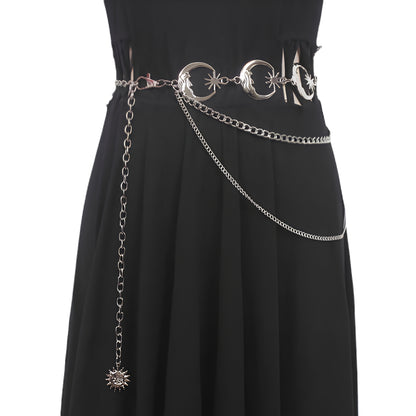 Layered Moon Charm Waist Chain for Gothic and Celestial Fashion Styling