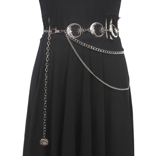 Layered Moon Charm Waist Chain for Gothic and Celestial Fashion Styling
