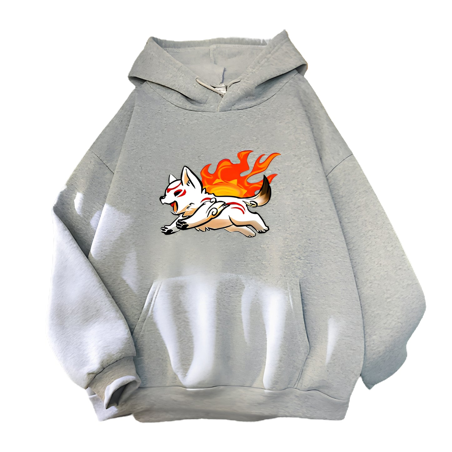 Oversized Anime Streetwear Hoodie with Flame Fox Manga Artwork