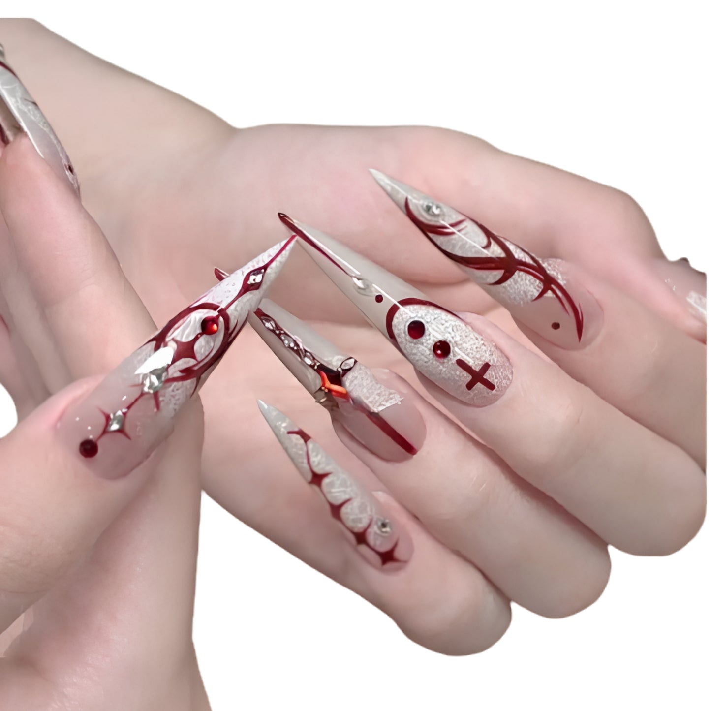 Gothic Cross and Blood Drip Press On Nails for Alternative Fashion Styles