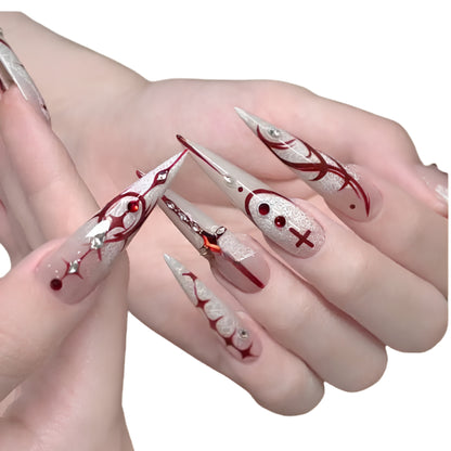Gothic Cross and Blood Drip Press On Nails for Alternative Fashion Styles