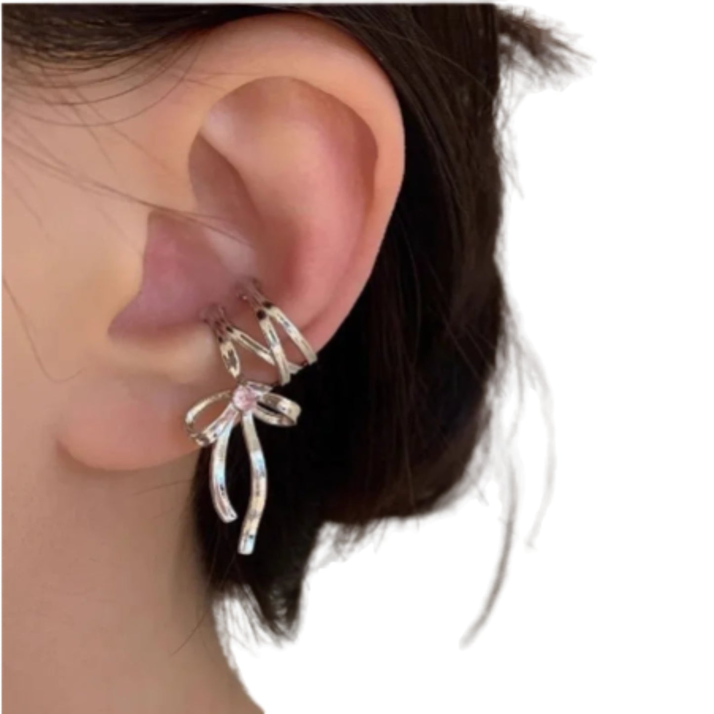 Dark Feminine Ribbon Bow Ear Cuff for Gothic and Coquette Styling