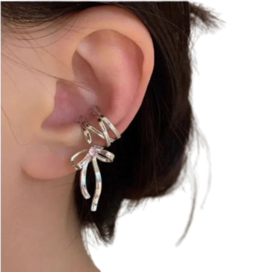 Dark Feminine Ribbon Bow Ear Cuff for Gothic and Coquette Styling