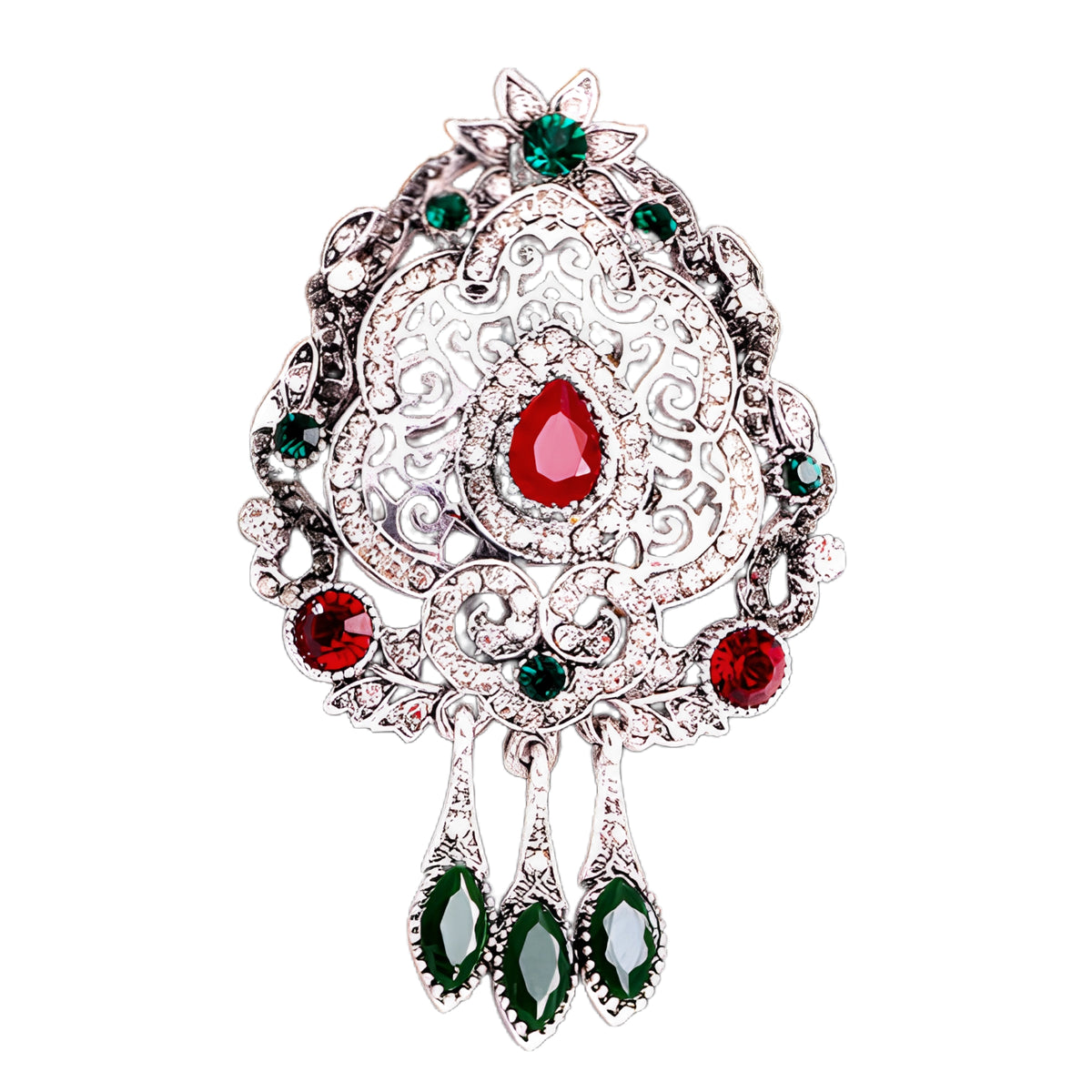 Vintage Gothic Filigree Statement Brooch with Ornate Teardrop Charms - BigCat Streetwear