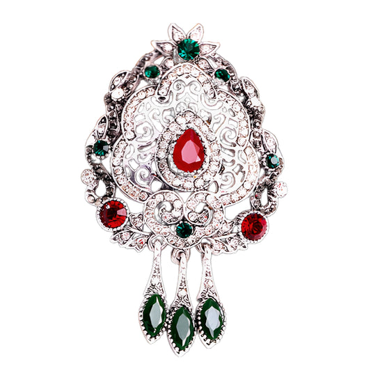 Vintage Gothic Filigree Statement Brooch with Ornate Teardrop Charms