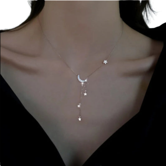 Celestial Moon and Star Drop Necklace for Dark Feminine Styling