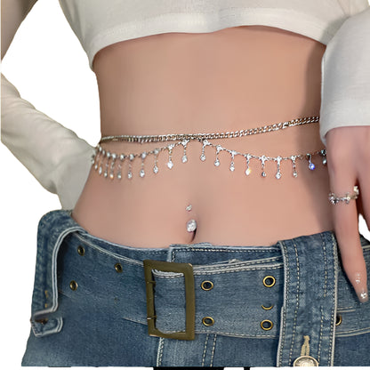 Rhinestone Tassel Waist Chain for Y2K Festival and Statement Fashion Styling