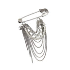 Punk Safety Pin Chain Tassel Statement Brooch Accessory