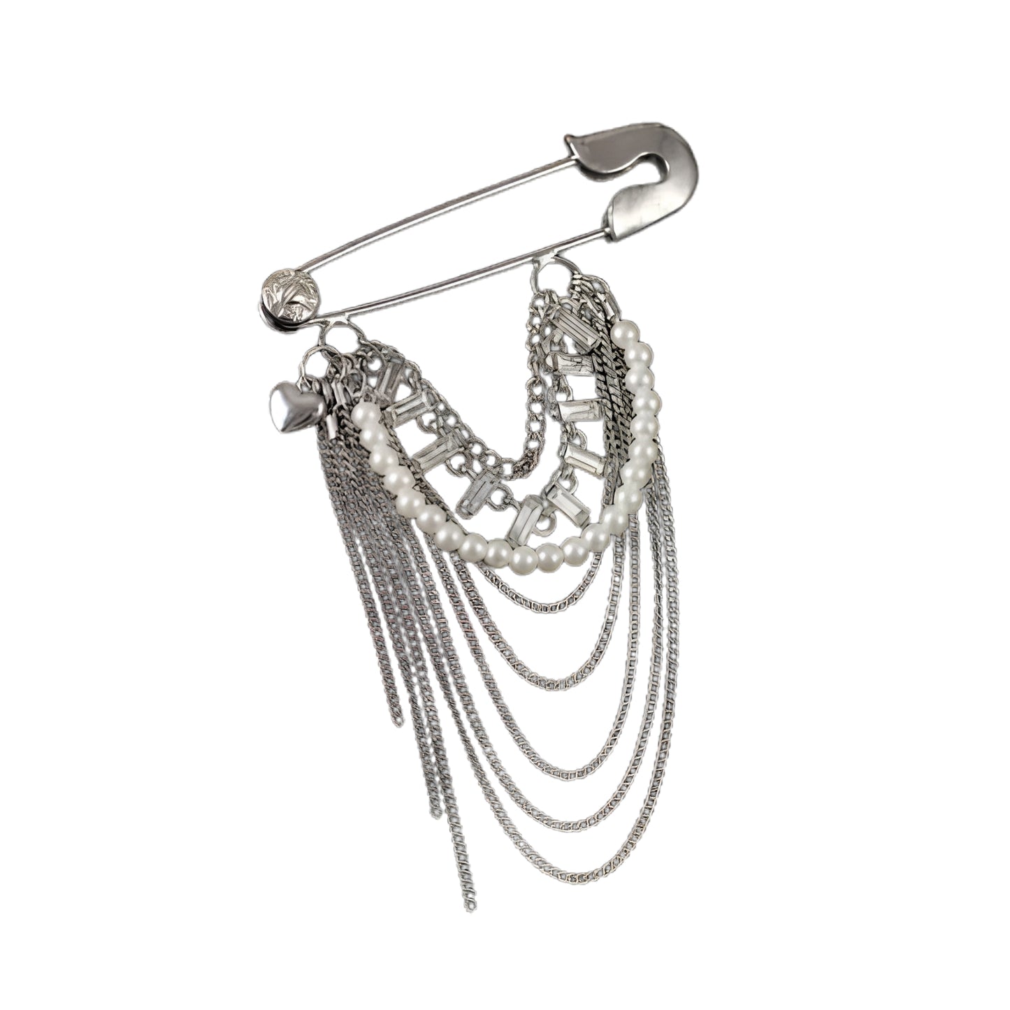Punk Safety Pin Chain Tassel Statement Brooch Accessory