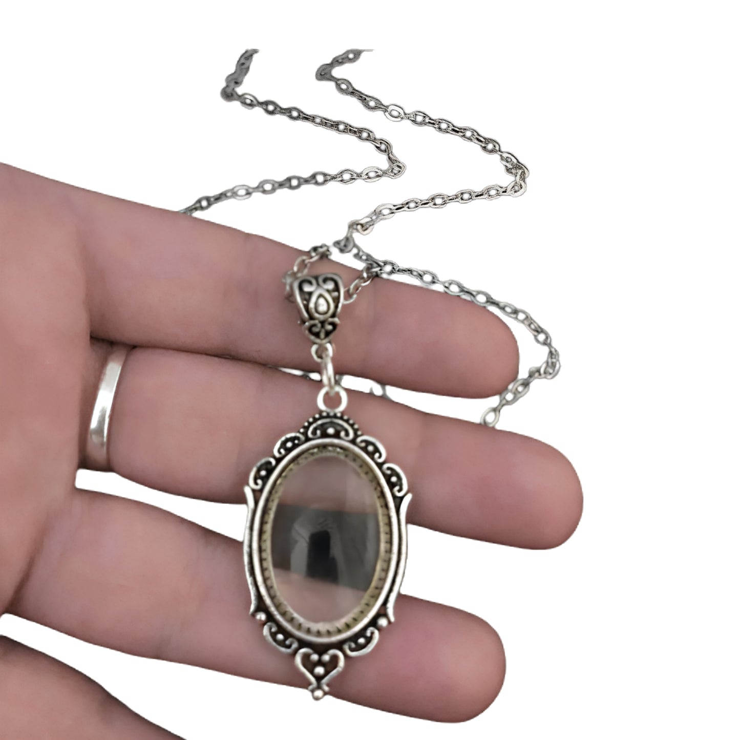 Vintage Ornate Mirror Pendant Necklace for Gothic Dark Academia Styling