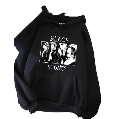 Minimalist Anime Graphic Hoodie with Manga-Inspired Monochrome Artwork Design