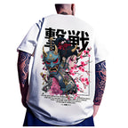 Oni Mask Anime Oversized Back Print Washed Streetwear Cotton T-Shirt