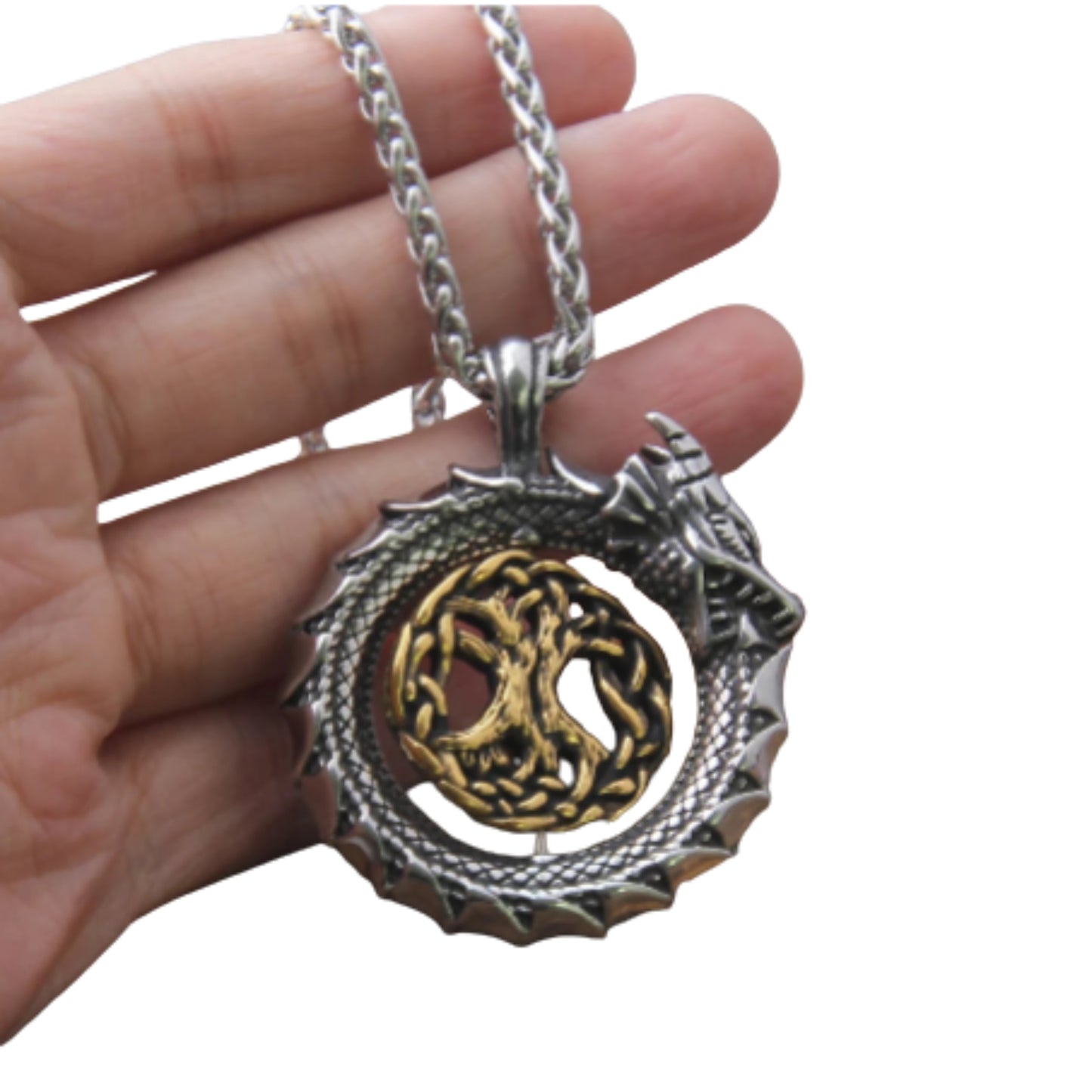 Ouroboros Tree Symbol Pendant Necklace with Mystical Alternative Statement Design