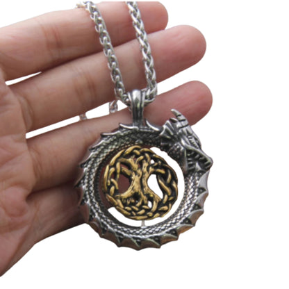 Ouroboros Tree Symbol Pendant Necklace with Mystical Alternative Statement Design
