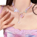 Butterfly Heart Charm Choker Necklace for Y2K and Dark Feminine Styling