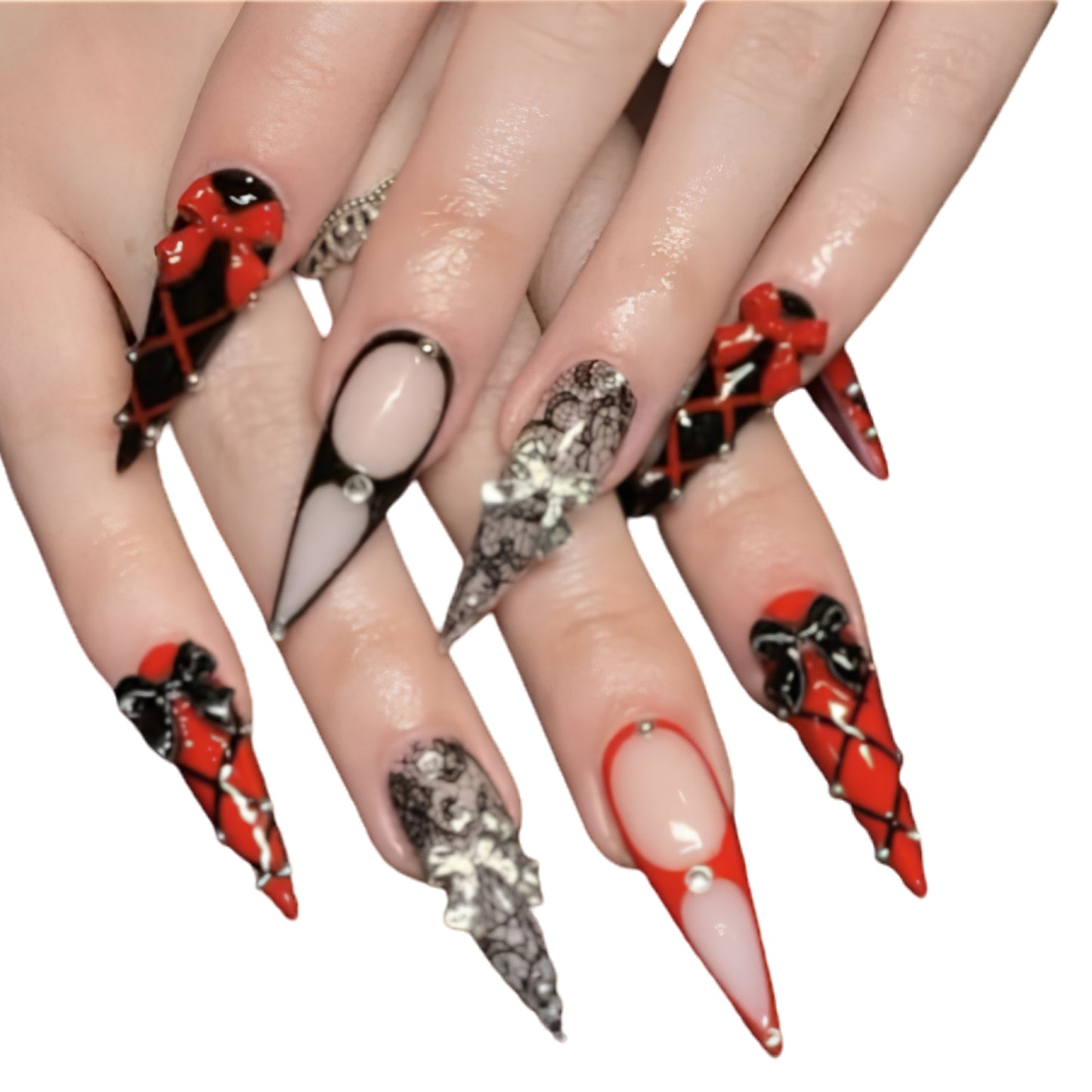 Punk Lace-Up Stiletto Press-On Nail Art Set