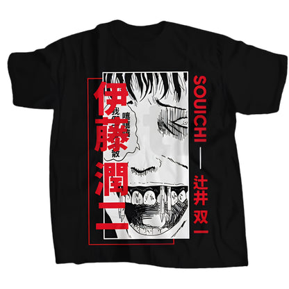 Anime Goth Oversized Streetwear Graphic Tee with Manga Panel Art Design