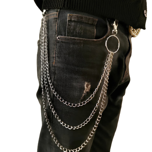 Double Layer Wallet Chain with Ring Clip for Punk Streetwear Styling