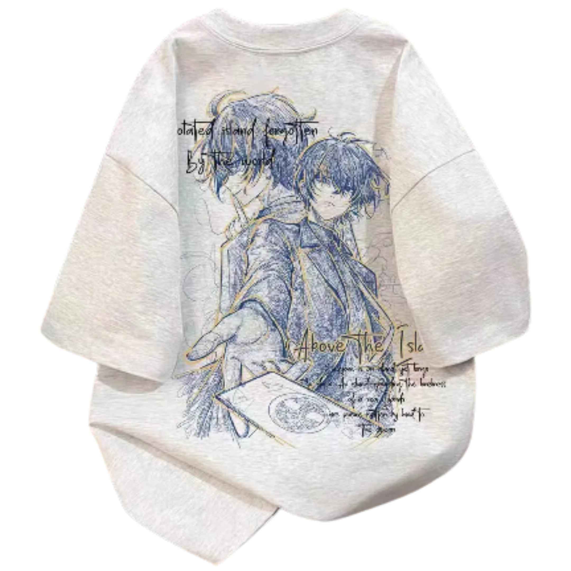 Sketch Duo Anime Graphic Oversized Soft Cotton Casual Streetwear T-Shirt