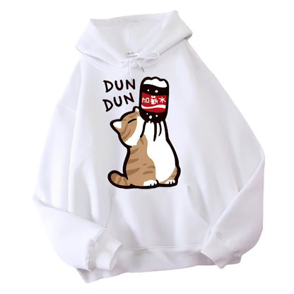 Kawaii Anime Inspired Cat Graphic Hoodie with Playful Manga Aesthetic