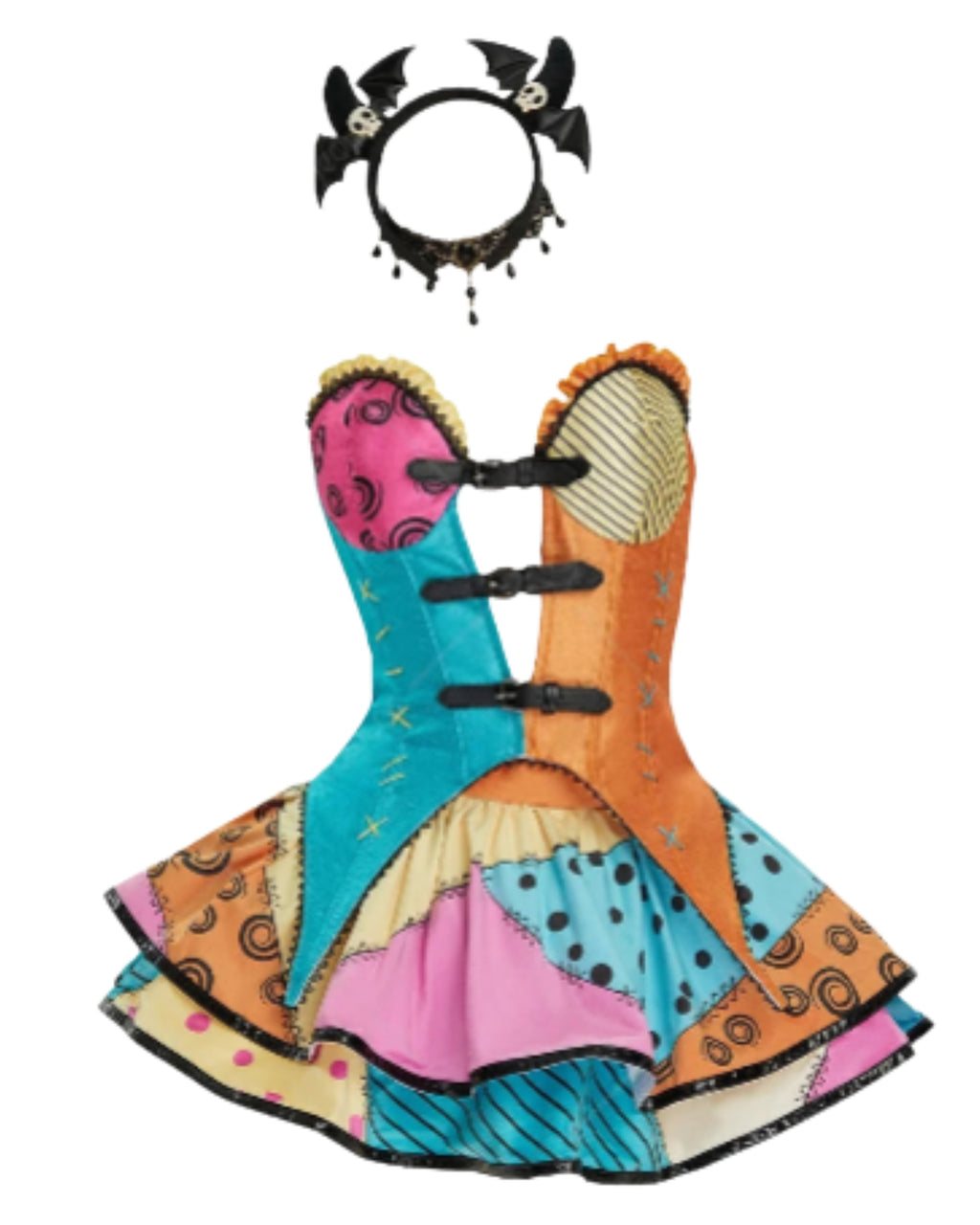 Women's Velvet Corset and Double Layered Patchwork Skirt Costume Set with Matching Accessories