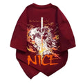Inferno Blade Anime Graphic Oversized Cotton Casual Streetwear T-Shirt