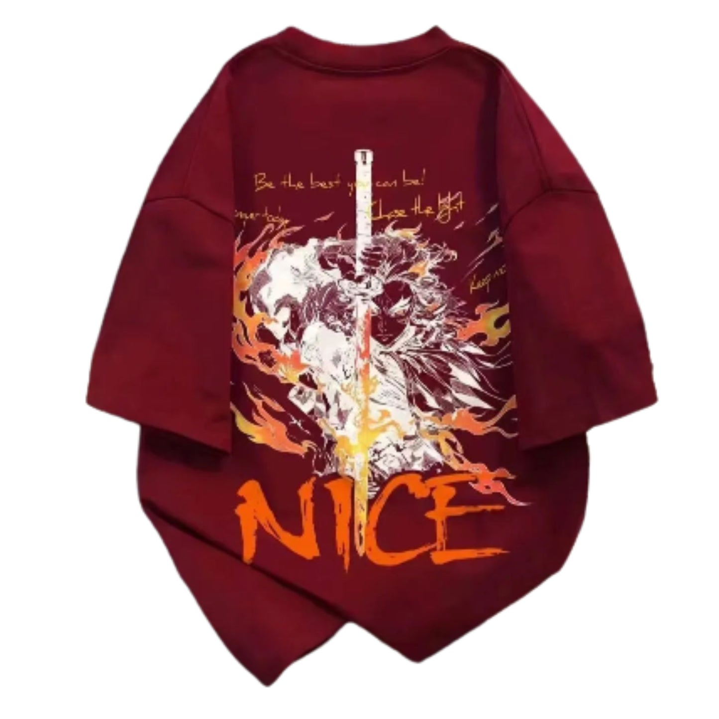 Inferno Blade Anime Graphic Oversized Cotton Casual Streetwear T-Shirt