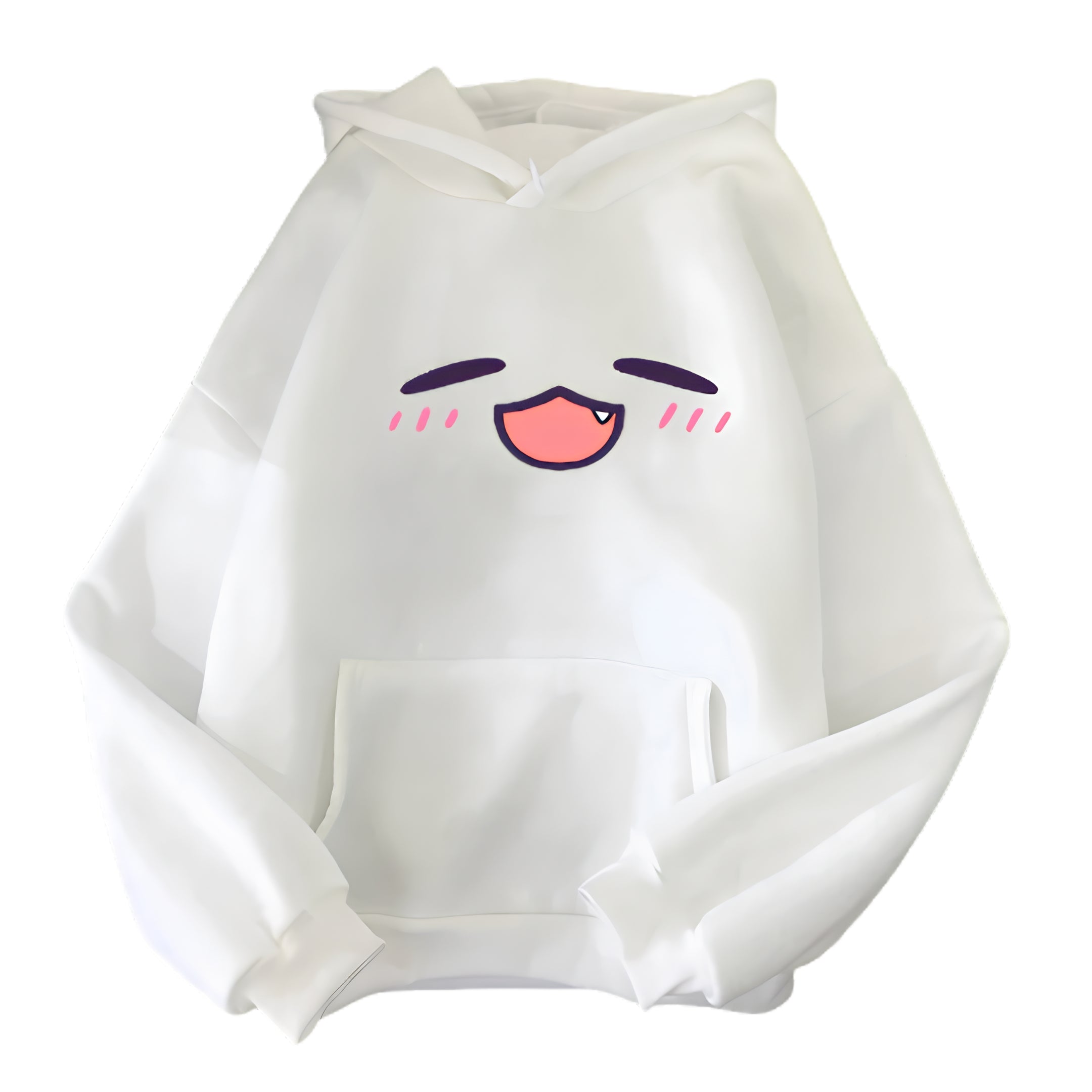 Kawaii Anime Inspired Oversized Hoodie with Minimal Expression Graphic