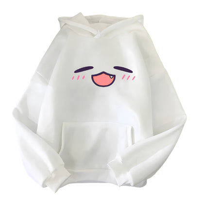 Kawaii Anime Inspired Oversized Hoodie with Minimal Expression Graphic