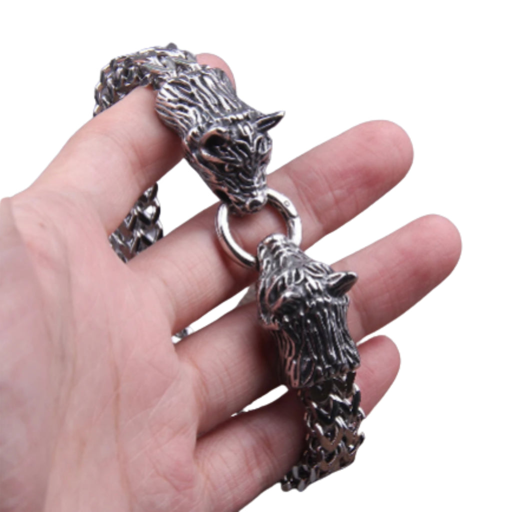Wolf Charm Chain Bracelet With Nordic Inspired Punk Statement Design