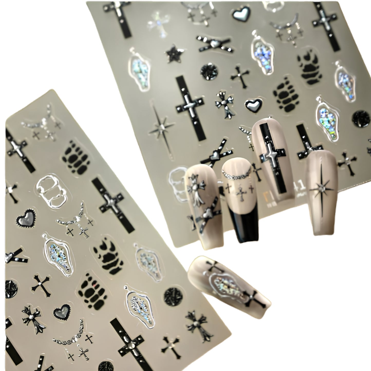 Gothic Cross Nail Art Sticker Set for Alternative Statement Manicure Styling