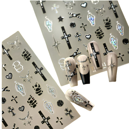 Gothic Cross Nail Art Sticker Set for Alternative Statement Manicure Styling