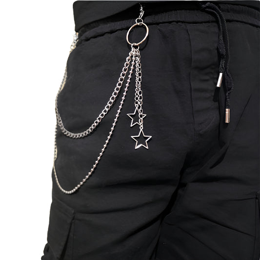 Celestial Layered Wallet Chain with Star Charms for Gothic Punk Styling