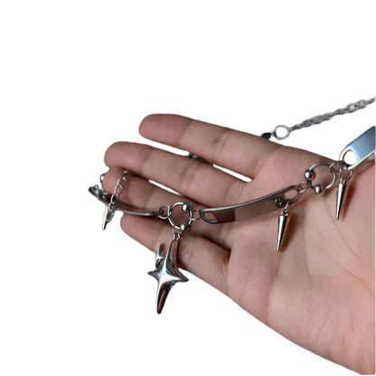 Star Spike Chain Choker Necklace for Punk Gothic Y2K and Alternative Fashion Styling