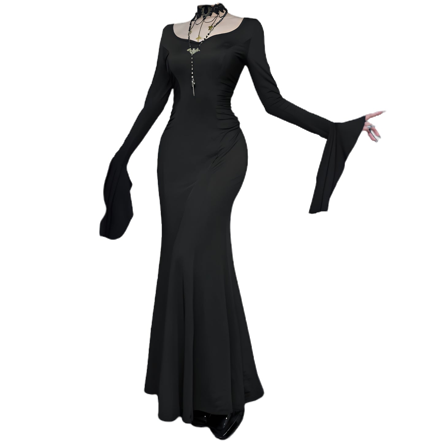 Elegant Gothic Mermaid Dress with Dark Alternative Fashion Styling