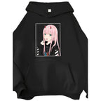 Minimalist Anime Graphic Hoodie with Kawaii Manga Portrait Artwork