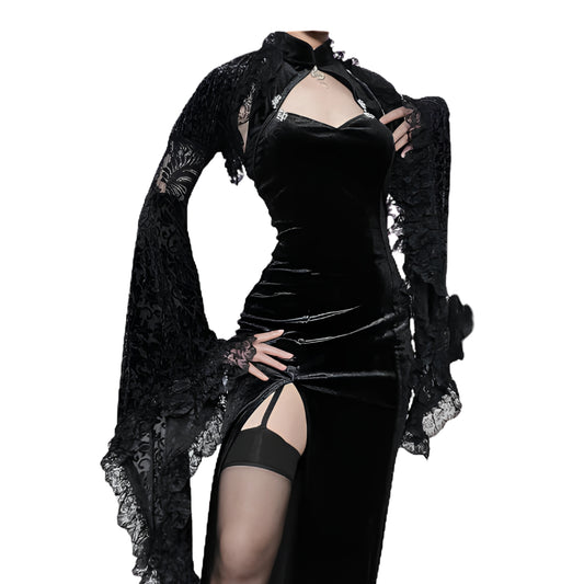 Dark Coquette Velvet Gothic Mini Dress with Alternative Streetwear Details