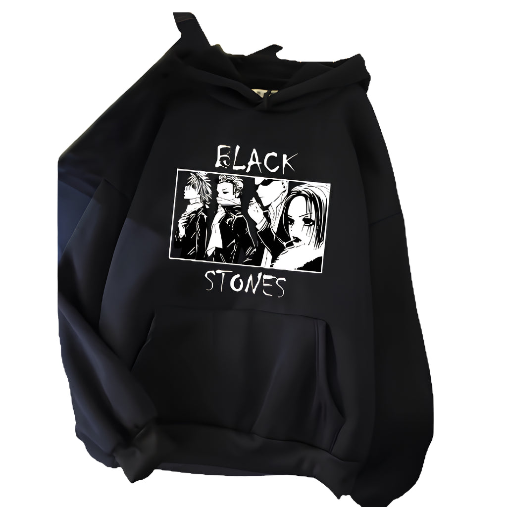 Anime Retro Band Graphic Hoodie with Vintage Manga Streetwear Energy