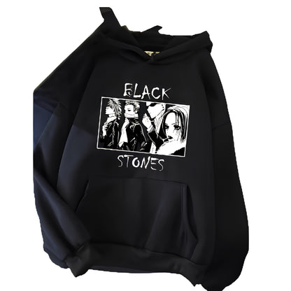 Anime Retro Band Graphic Hoodie with Vintage Manga Streetwear Energy