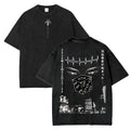Dark Anime Dice Graphic T-Shirt with Gothic Manga Streetwear Design
