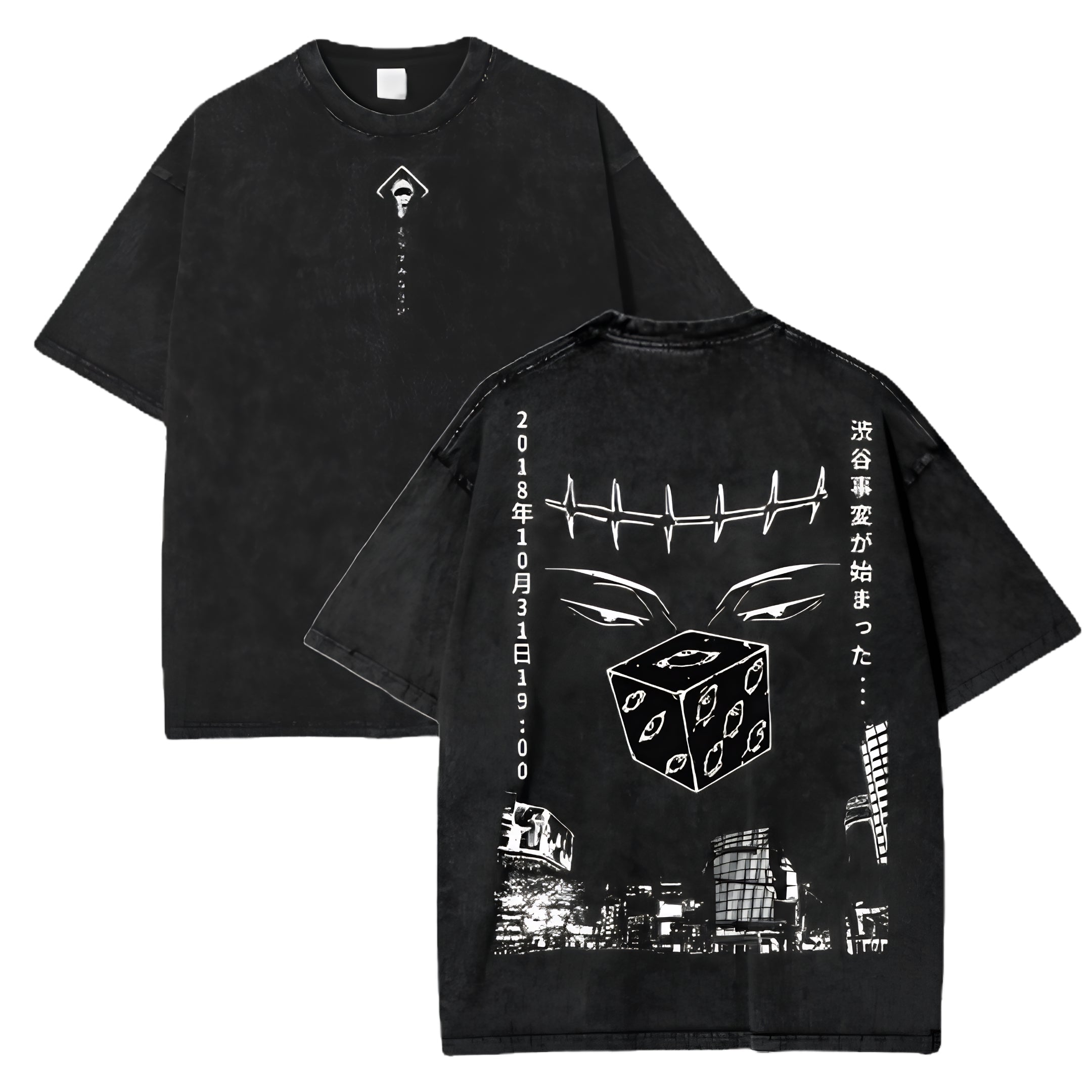 Dark Anime Dice Graphic T-Shirt with Gothic Manga Streetwear Design