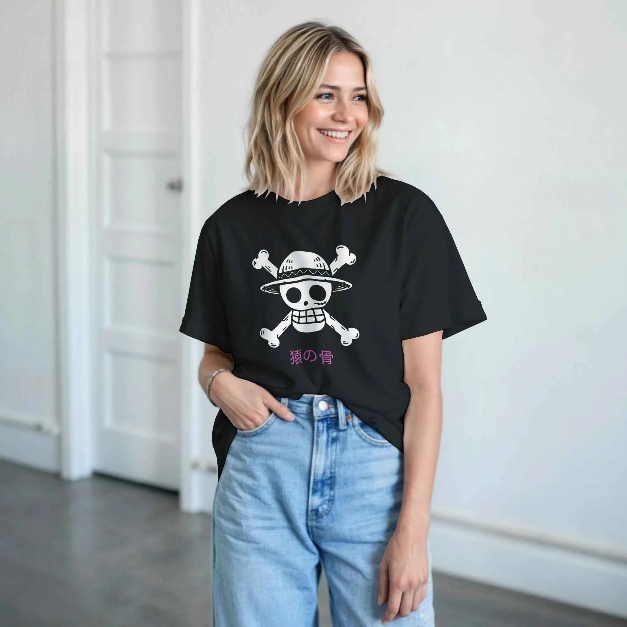 Monkey Bones - One Piece-Inspired T-Shirt   Japanese script says "Monkey Bones"