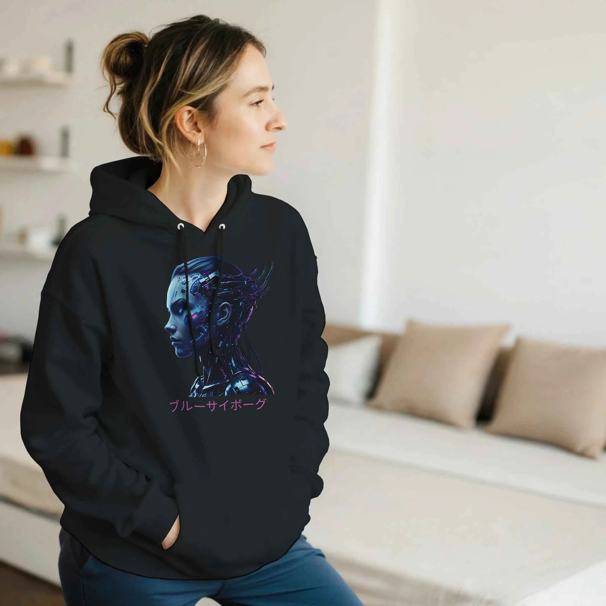 Blue Cyborg Hoodie – Futuristic Neon Streetwear