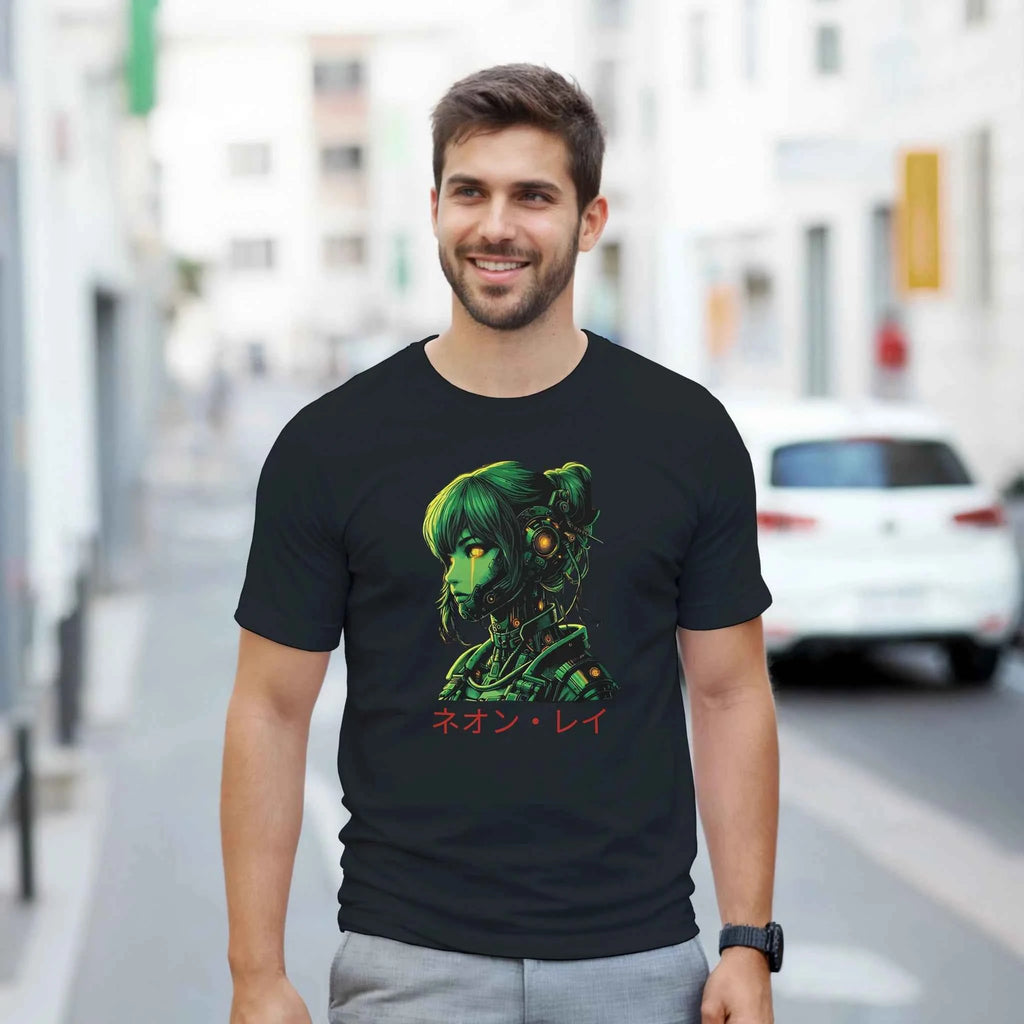 Neon Rae Cyborg Warrior T-Shirt: Sci-Fi Cyberpunk Apparel