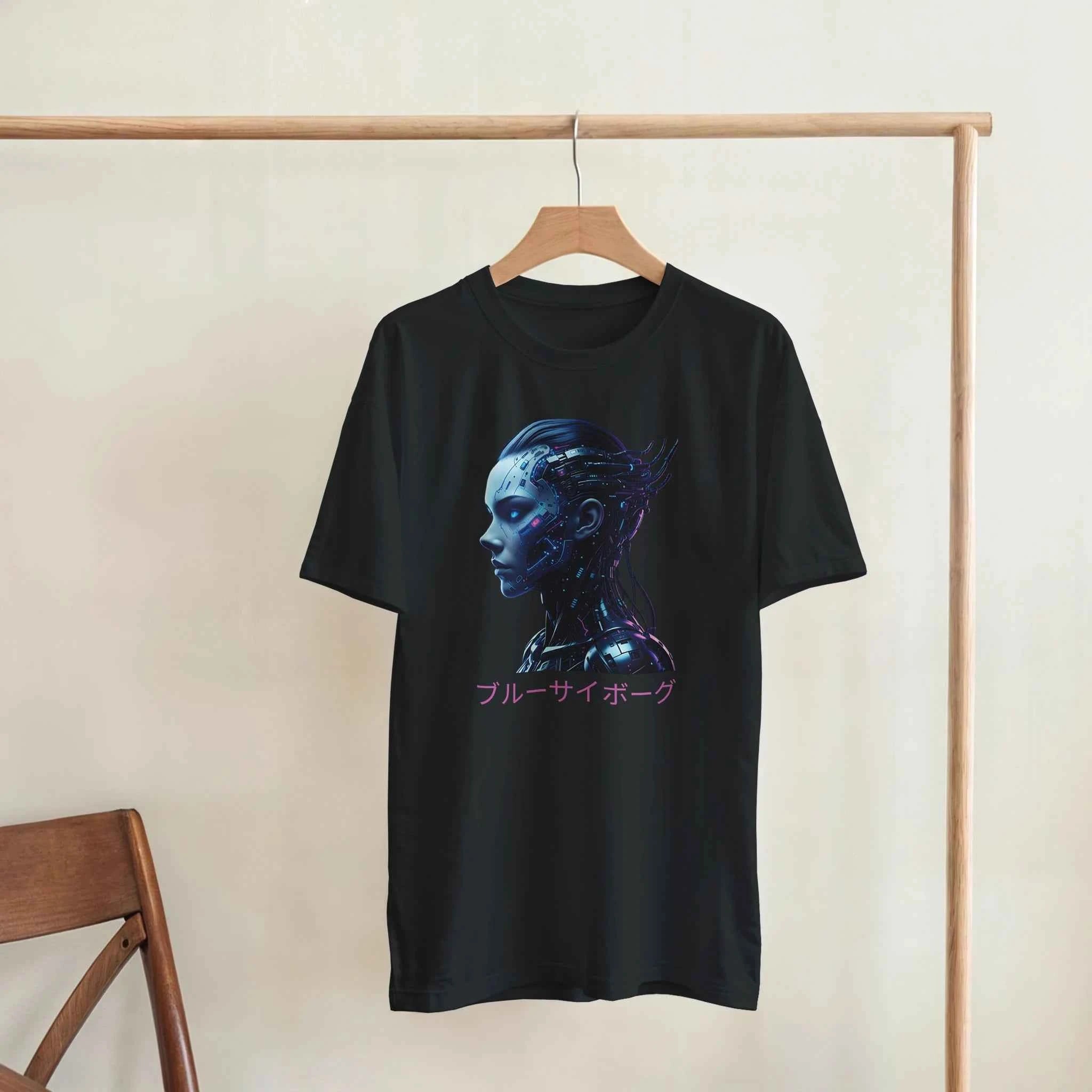 Blue Cyborg T-Shirt – Futuristic Neon Streetwear
